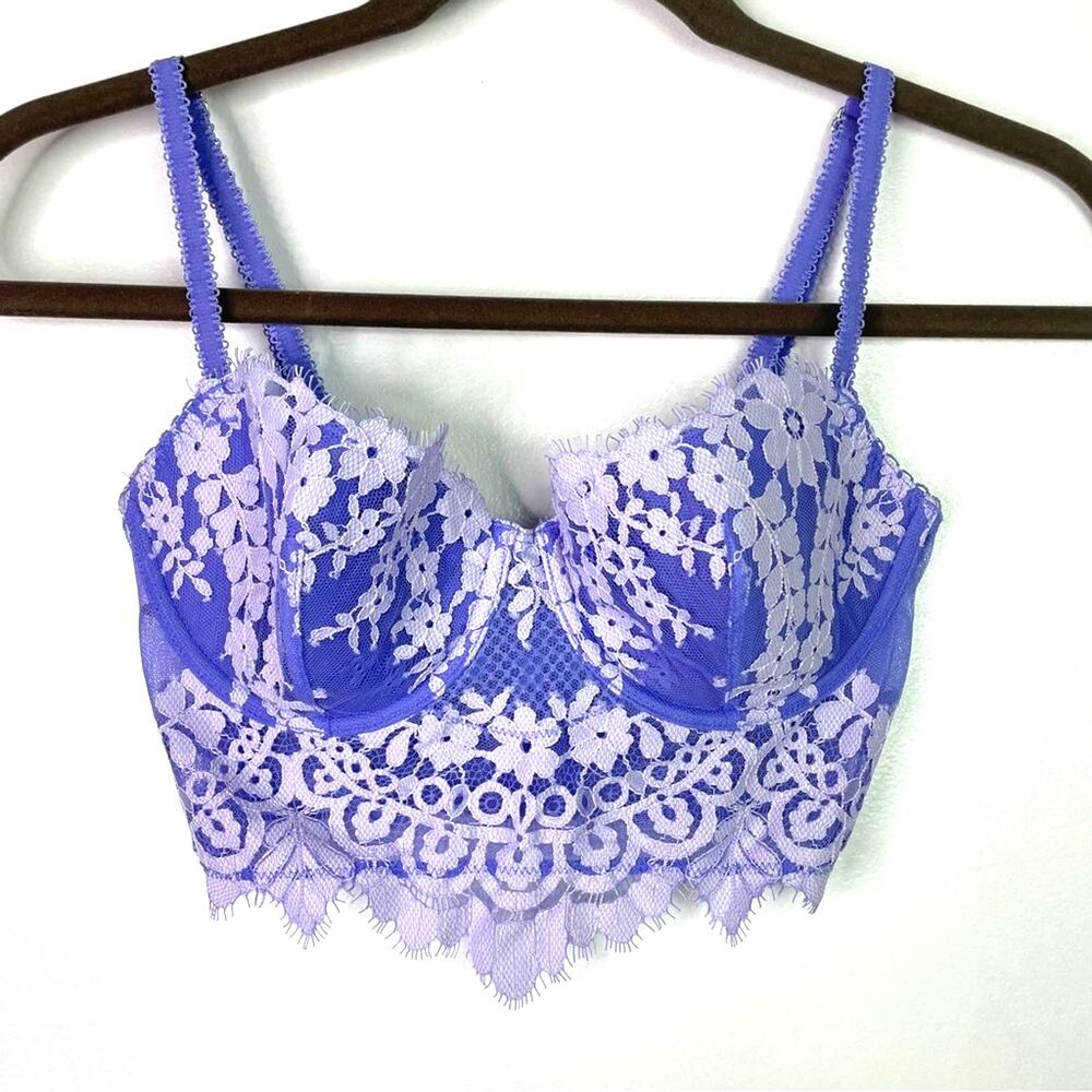 Victoria’s Secret Lace Purple Bra Mesh Zipper Back 32D